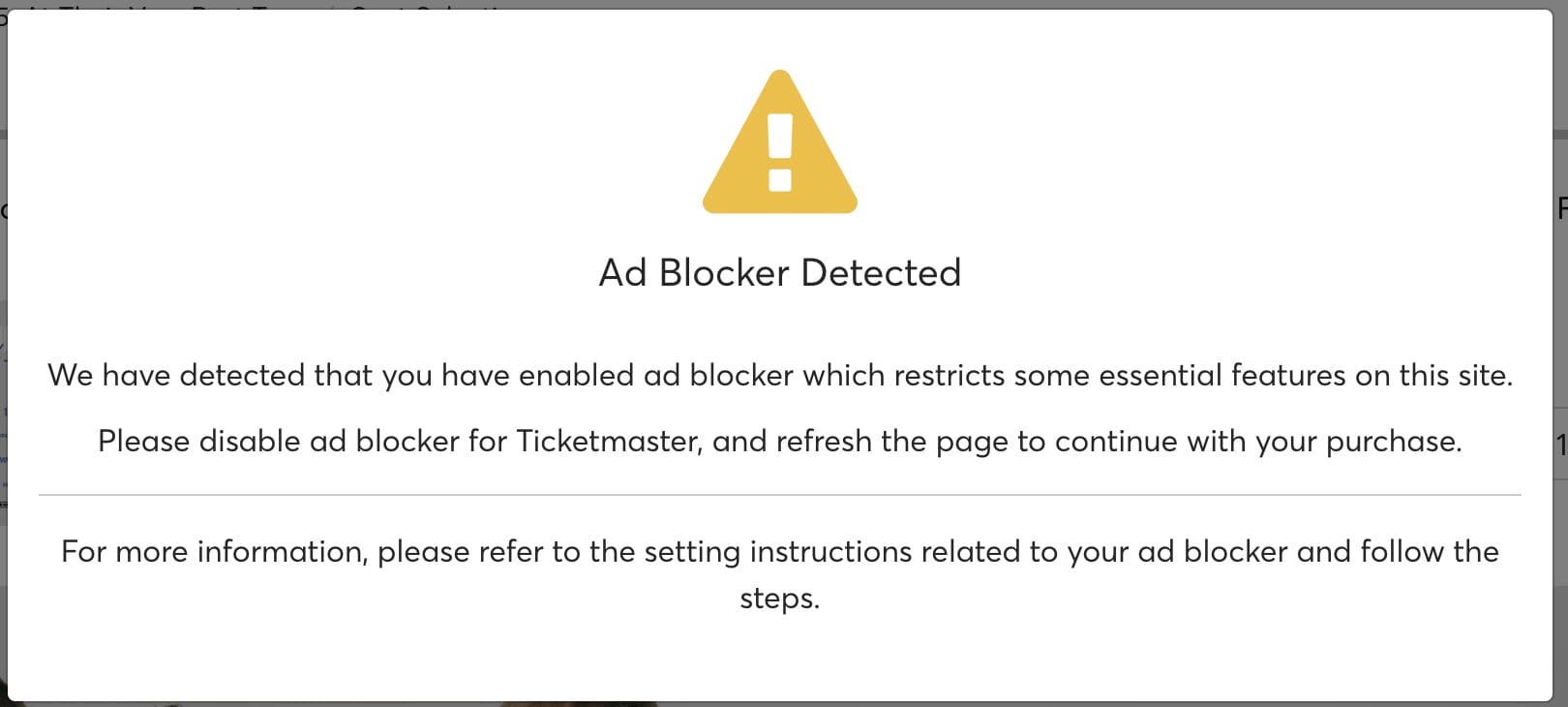Ad Blocker Detected on Ticketmaster Singapore website